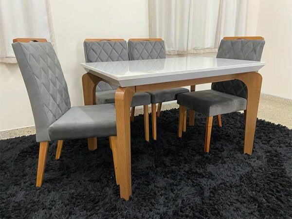 Mesa Londrina Tampo Grafite 120×80 com 4 Cadeiras Luxo Veludo- Rufato