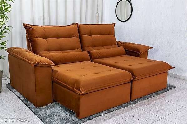 Sofá Retrátil Reclinável 2.30m Emanuelly Veludo , molas bonnel