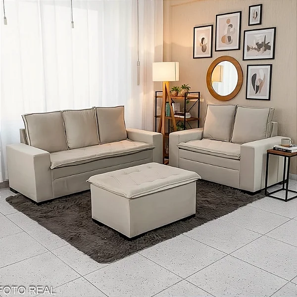 Sofá 3 e 2 lugares França com Puff Veludo