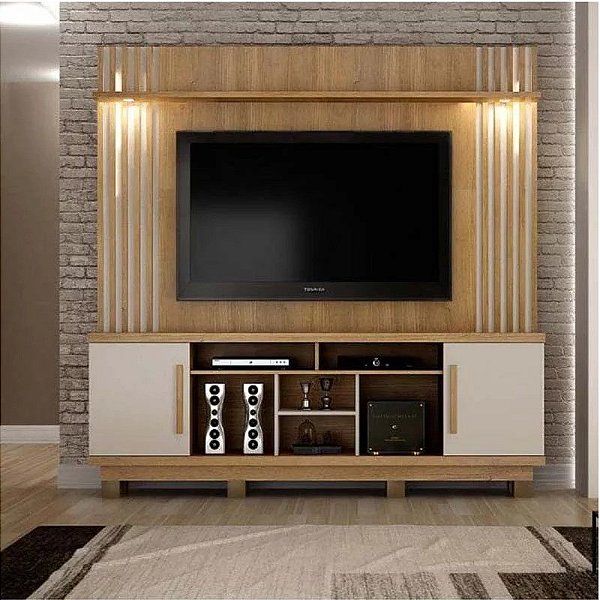 Home Theater Plenus 2.00m Tv até 60"Cinamomo/Off White - Valdemóveis
