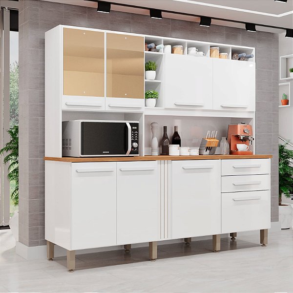Cozinha Antonela 08 portas e 02 gavetas com espelhos 2.10m - Imop