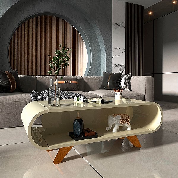 Mesa de Centro Nobre com pés de madeira - Geliussr