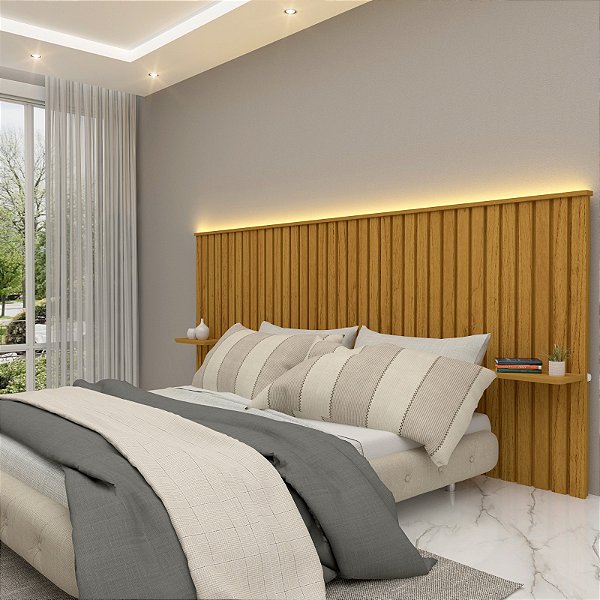 Cabeceira Nobre Ripado autêntico 1.40/1.60 com led 100% MDF- Geliussr