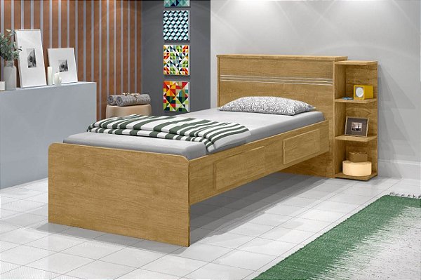 Cama Solteiro Baú Jade com gavetas - JA Móveis