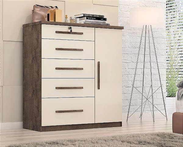 Cômoda Lívia 5 Gavetas 1 Porta - Quarta Divisão