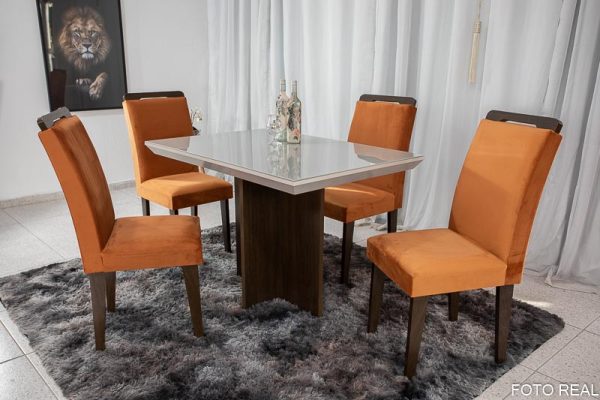 Mesa Berlim 1.20m  com 04 cadeiras Athenas, base e tampo 100% MDF- Rufato Srrf