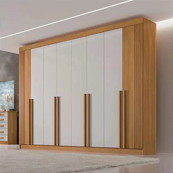 Roupeiro Daymond 8 Portas Ripado 100% MDF Cinamomo/Off White -  D'Doro