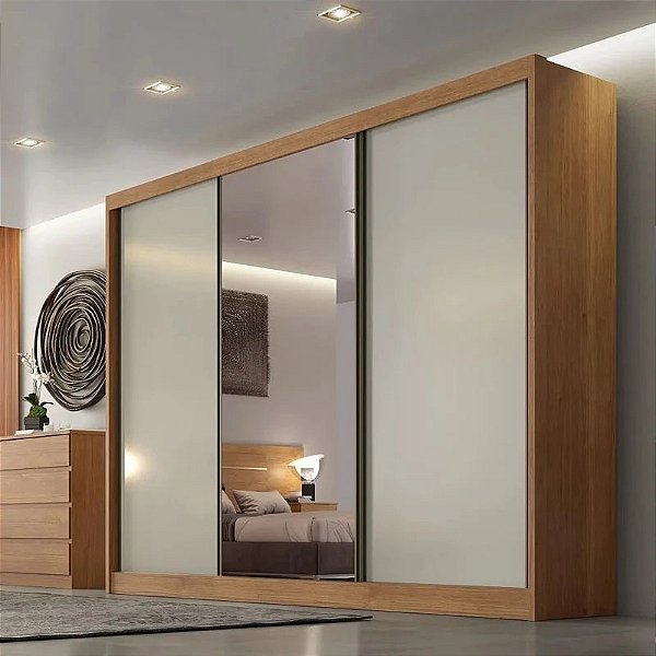 Roupeiro 3 Pts 8 Gav. Sollo Plus c/1Espelho 100% MDF Larg. 2.73m -  Novo Horizonte