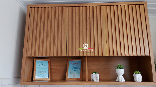 Armário Aéreo Cozinha Torino 3 Portas Ripado Larg. 1.20m Cinamomo - Valdemoveis