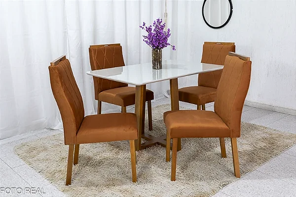 Mesa Pedro 1.20x0.80 com 4 cadeiras Lisboa Madeira Maciça - Art Assento