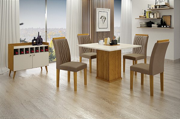 Mesa Napole 90x90 com 04 cadeiras Doah 100% MDF e vidro temperado - Leifer