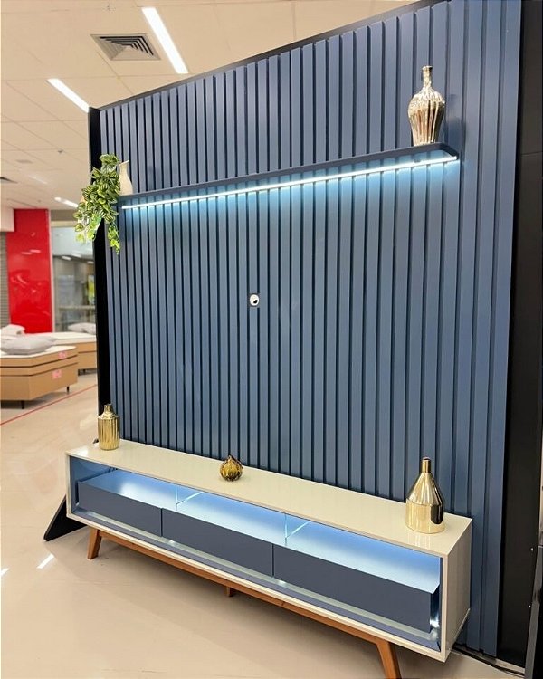 Painel Nobre Larg. 2.30m + Rack Requinte Larg. 2.12m C/LED Tv até 85" - Gelius