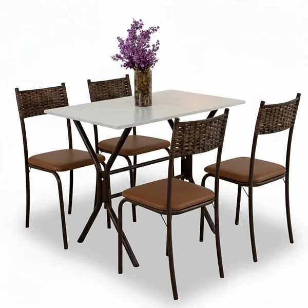 Conjunto Atlanta 4 Cadeiras Base Cabo Frio Tampo Ardosia 100×60 - Teixeira