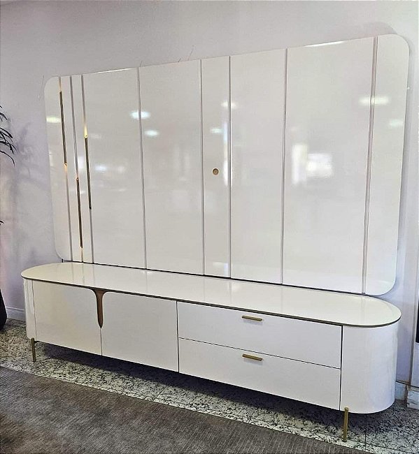 Bancada Com Painel Celine Para TV Até 75" 2 Portas 2 Gavetas LED - DJ Móveis