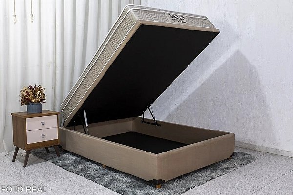 Box Baú Prime Capuccino + Colchão Casal Airtech Springpocket 138x188x25 - Ortobom