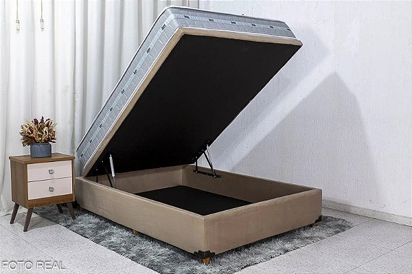 Box Baú Prime Capuccino + Colchão Casal Royal New 138x188x24 Molas Ensacadas - Anjos