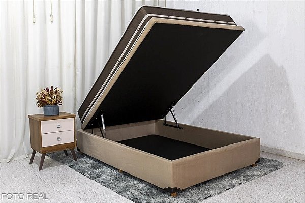Box Baú Prime Capuccino + Colchão Casal Classic Marrom 138×188x62 Molas Superlastic - Anjos