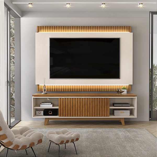 Bancada com Painel Loren 1.95m Tv até 75 - DJ Móveis