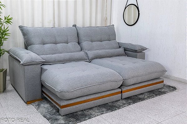 Sofá Retrátil Reclinável 2.50m Ibis Linho Cinza 1008 - D33 e Molas Ensacadas