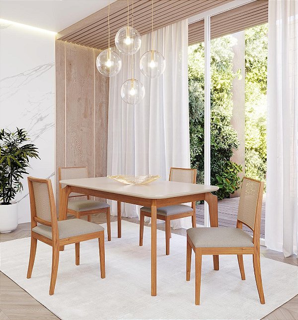 Mesa de Jantar Ficus  1.30x0.80 com 04 cadeiras Buriti- Cimol