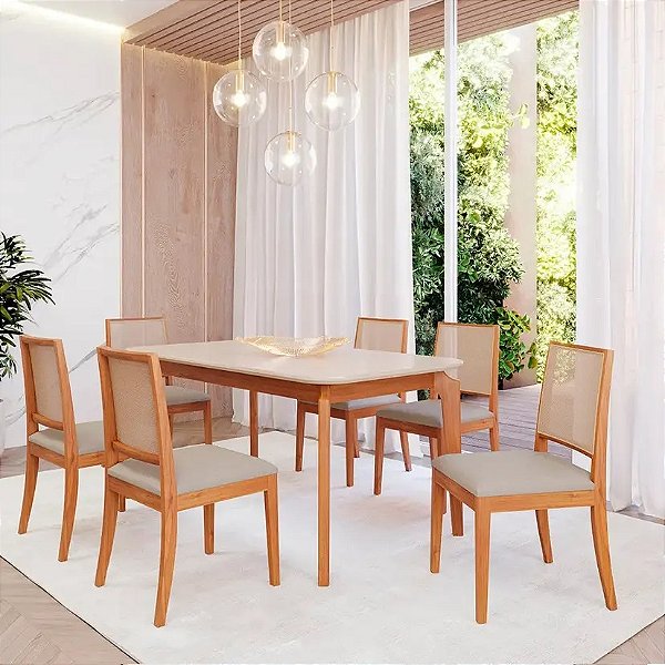 Mesa de Jantar Ficus 1.60x0.80 com 06 cadeiras Buriti - Cimol