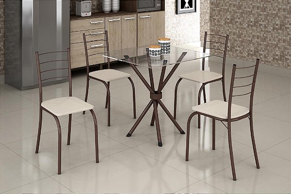 Mesa Rio 70x70 tampo Vidro com 04 cadeiras - Teixeira