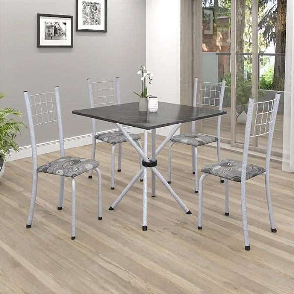 Mesa Dany 70x70 tampo em Pedra com 04 cadeiras - Soma