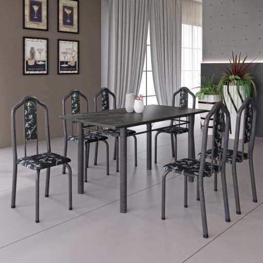 Mesa Luisa Tampo em Pedra 1.40x0.75 com 06 cadeiras - Soma