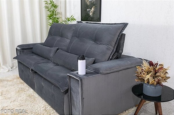 Sofá Retrátil Reclinável 2.30m Monaco D28 Soft com porta copos