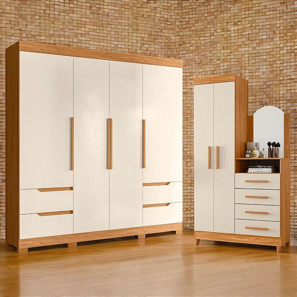 Roupeiro 4 Portas Vivacce + Guarda-Roupa/Cômoda Capri – Albatroz