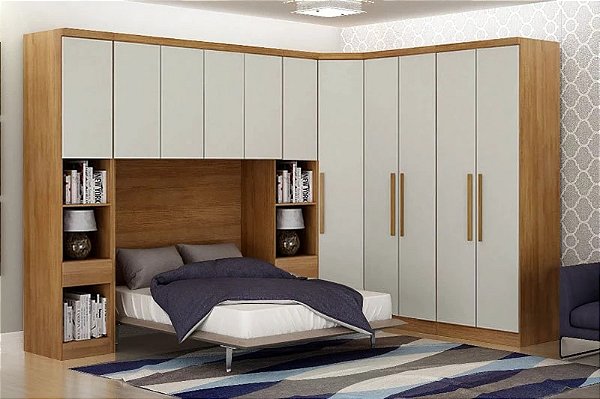 Modulado 1 Roupeiro Moderni 4 Pts + 2 Rizon Mesa de Cabeceira + 1 Rizon Canto Oblíquo + 1 Aéreo Rizon 4Pts Cumaru/Fendi Novo Horizonte