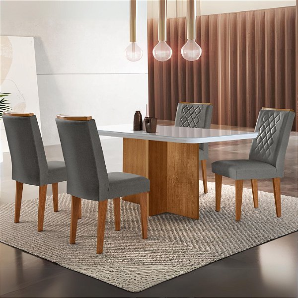 Mesa Berlim 1.20m Canto Copo com 04 Cadeiras Jade - Rufato