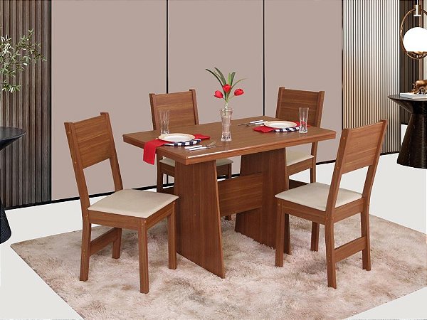 Mesa de Jantar Destak 1.08x0.68 com 04 Cadeiras Milena - Móveis São Carlos
