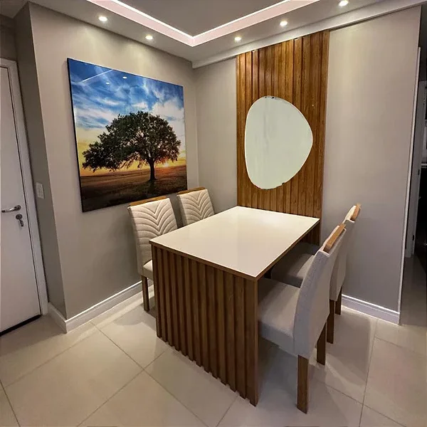 Mesa de Jantar Cancun 1.20x0.90 com Painel e Espelho + 04 Cadeiras - Cel Móveis