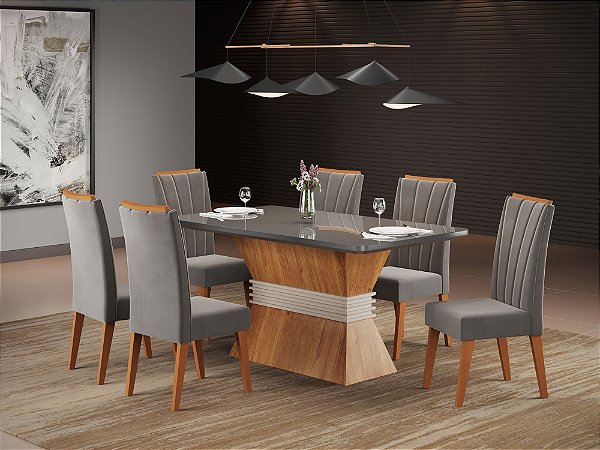 Mesa de Jantar Deli 1.60x90 com 6 Cadeiras Safira