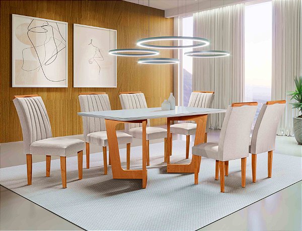 Mesa de Jantar Dubai 1.70x90 com 6 Cadeiras Marselha - Cel Móveis