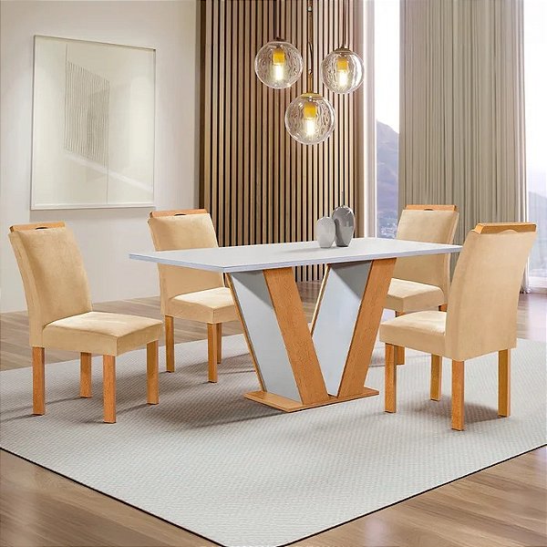 Mesa de Jantar Qatar 1.20x80 MDF/Vidro com 04 Cadeiras Londres - Cel Móveis