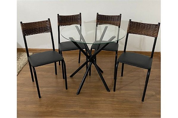 Conjunto Mesa Atlanta Base Ipanema com Tampo Vidro Redondo - Teixeira