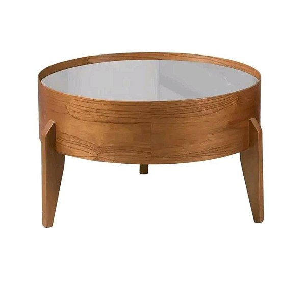 Mesa de Centro Redonda com Vidro Anna - Luka Decor