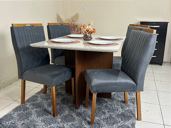 Mesa de Jantar Helo 1.20×0.90 Com 4 Cadeiras Genova