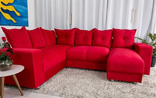 Sofá de Canto 5070 com Chaise 6 Lugares Suede - Boareto