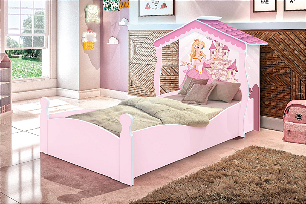 Cama Infantil Casa Princesa Branco Rosa - J A Moveis