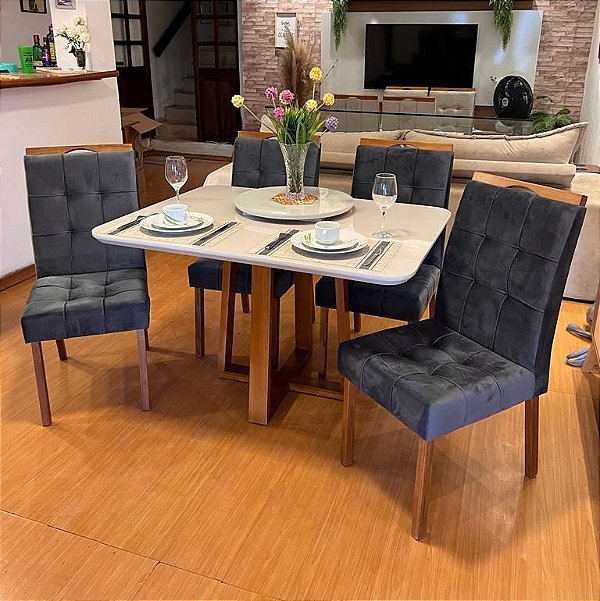 Mesa Pedro 120 Mel/Off White com 4 Cadeiras Sophia – Art Assento
