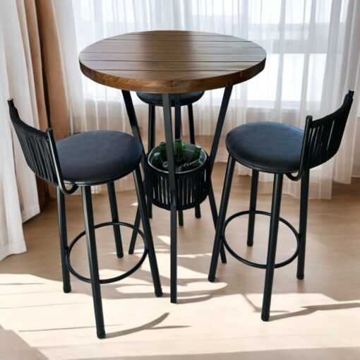 Mesa Bistrô Bar Preto/Ripado 0,70 m com 3 Banquetas Bete Preto Fosco - Paonanda