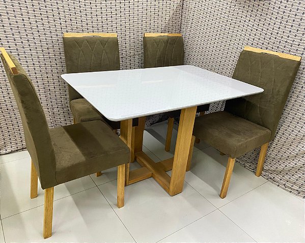 Mesa Pietro/Evelin 100x100 Tampo MDF/Vidro + 04 Cadeiras - Carvalho Decor