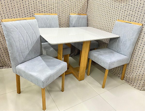 Mesa Pietro/Evelin 120x80 Tampo MDF/Vidro + 04 Cadeiras - Carvalho Decor