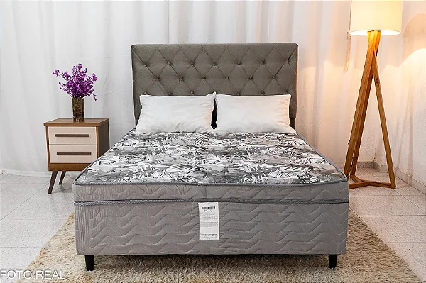 Cabeceira Casal Rio Sued Cinza + Cama Box Casal Dackar Ortopédica