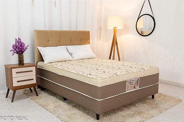 Cabeceira Casal Veneza Sued Bege + Cama Box Casal Ortopédico D33 Rondoconfort