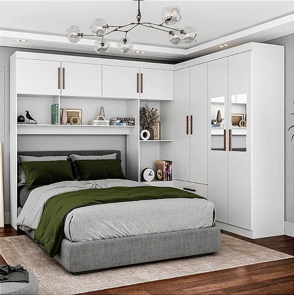 Modulado 4 Portas + Guarda-Roupa 4 Portas Hércules(Com Espelho)Branco - Carioca Móveis