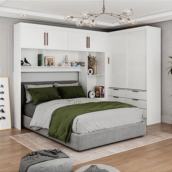Modulado 4 Portas + Guarda-Roupa 2 Portas Sevilha(Sem espelho) Branco - Carioca Móveis